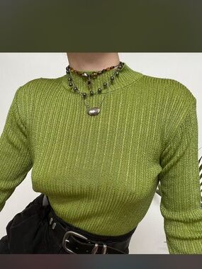 Vintage 90s green metallic mock turtleneck